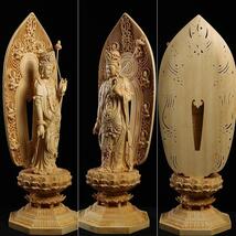 総檜材　仏教工芸品　木彫仏教　精密彫刻　極上品　仏師で仕上げ品　月光観音菩薩立像 高43.0cm_画像2