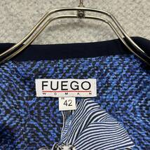 100円スタート♪ （6）FUEGO イタリア製　デザインテーラードジャケット　サイズ42　裏地総柄　ベロア切り替え　シングル　ビスコース　青_画像3