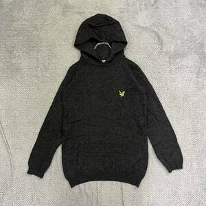 100円スタート♪ （17）Lyle & Scott ライルスコット　ニットパーカー　サイズM相当　ラムウール　スコットランド製　刺繍ロゴ　フーディー