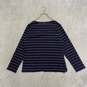 100円スタート♪ （20）UNIQLO ユニクロ　バスクシャツ　ボーダーカットソー　サイズM　ネイビー　紺色　スリートーン　コットン　インナー