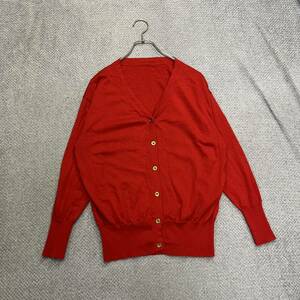 100円スタート♪ （6）ルドーム　ニットカーディガン　サイズM相当　ウール　レッド　赤　長袖　セーター　金ボタン