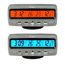 多機能 車載時計 時刻 日付 室内温度/外気温 電圧 LED表示モニター シガーライター アラームクロック 多機能表 バックライト切替可能_画像1
