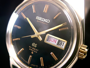 ★希少！超美品 GRAND SEIKO グランドセイコー 6146-8000 14金SS ブラック 自動巻 GSメダリオン 名機GS61！★