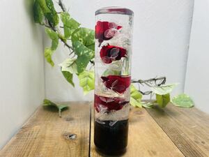 水中花シフトノブ　円柱型　真っ赤な薔薇と紫陽花　黒