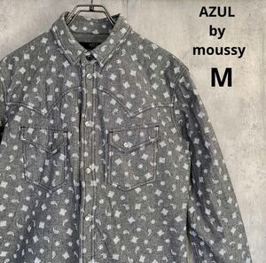 アズール　AZUL by moussy 長袖シャツ　M 綿100% 総柄