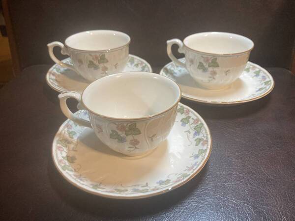 ◎希少美品 A303b Noritake ノリタケ CRAFTONE カップ&ソーサー3客 VINY SONG 8765 同梱OK