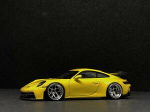 TSMモデル 1/64 Porshe 911 (992) GT3 Racing Yellow LHD 改 深リム MINI GT