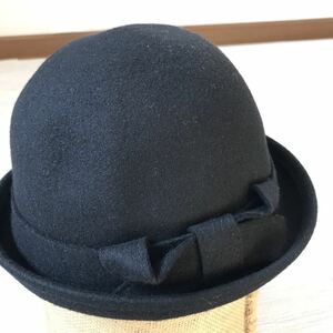 送料185円～ ワールド インデックス INDEX ソフト 帽 子 毛100％ 黒 2通りの被り方 S~M サイズサイズ