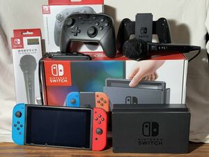 【1円スタート】【送料無料】任天堂 Switch スイッチ 本体 Joy-Con プロコントローラー カラオケマイク セット