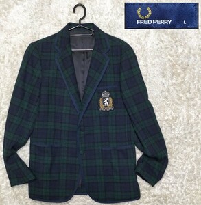 【ワッペン付★】Lサイズ 美品 FRED PERRY チェック(ブラックウォッチ)柄パイピングテーラードジャケット◆段返り3B☆フレッドペリー (141)