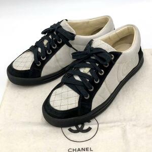 シャネル　CHANEL ココマーク　ローカットスニーカー　マトラッセ　ステッチ　靴　シューズ　靴 人気 定番 ブラック レザー 36 23cm