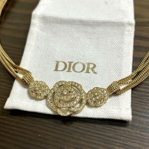 ［極美品］クリスチャンディオール DIOR Christian Dior バラモチーフ　ラインストーン　6連　チェーンネックレス