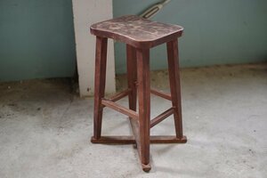 木製スツール/丸椅子/角椅子▼昭和レトロ家具作業椅子花台ガーデニング