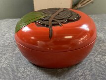 美品！木製漆器　木彫　柿　菓子器/菓子鉢/蓋物　銘/和▼讃岐漆器讃岐漆芸讃岐彫茶道具_画像5