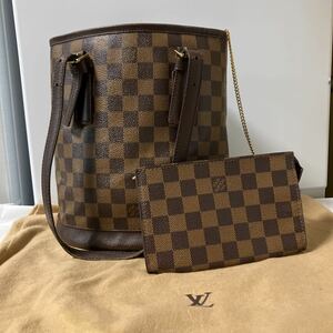 【美品】LOUIS VUITTON ルイヴィトン ショルダーバッグ ハンドバッグ バケツ マレ ダミエ ポーチ付き 保存袋付き シリアルあり