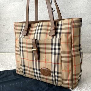 希少美品◆バーバリー BURBERRY London ノバチェック シャドーホース ロゴ トートバッグ ゴールド金具 キャンバス レザー ベージュ 1円