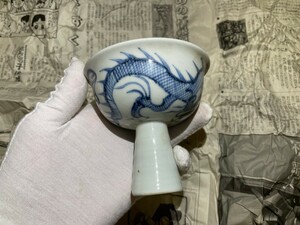 明　染付　安南 杯 高足　時代物　中国美術　骨董品 茶道具 唐物