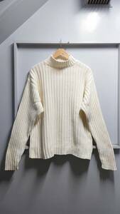 90*s OLD GAP ribbed mok neck cotton knitted sweater eggshell white L Old Gap 