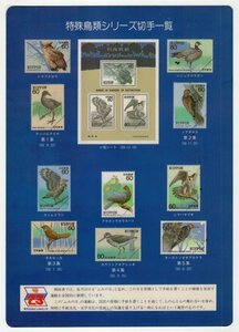 切手下敷き　「特殊鳥類シリーズ切手一覧」　郵便局