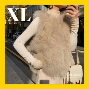  winter thing sale * fur the best XL gilet large size fake fur Korea soft beige pocket attaching 