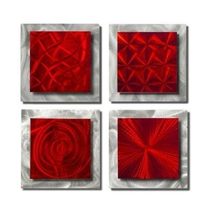 インテリア メタルアート 4 Squares Red, ハンドメイド作品, インテリア、雑貨, パネル、タペストリー
