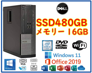 ★送料無料★スリムPC★超高速 i5-4570/新品SSD480GB/メモリ16GB/Wi-Fi/Win11/Office2019/USB3.0/DELL OPTIPLEX3020