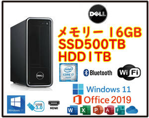 ★送料無料★スリムPC超高速 i7(3.9Gx8)/大容量SSD500GB+HDD1TB/メモリ16GB/Wi-Fi/BT/Win11/Office2019/HDMI/USB3.0/DELL INSPIRON660