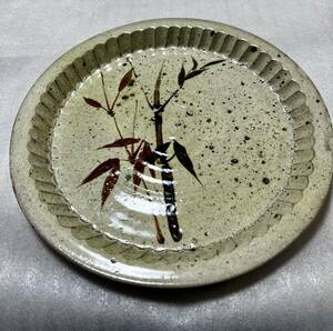 Art hand Auction Unused Rare Mino ware Holder of Intangible Cultural Property Reijiro Asai Yesan kiln Powdered dyeing Hand-painted Plate Large plate 1st Asahi Ceramic Art Award Artist's work Kiln seal, japanese ceramics, Mino, Oribe