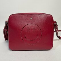 2311-99｜未使用に近い｜ANYA HINDMARCH アニヤハインドマーチ ショルダーバッグ レザー レッド フリンジ スマイル_画像2