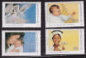 バニアツ切手(オセアニア諸島)切手　クリスマス　エンゼル　音楽　母と子　子供　羊　1988
