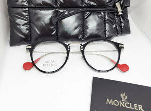 MONCLER モンクレール 正規品 眼鏡フレーム ML5090D-001 ブラック×シルバー メンズ ダウンケース付 ボストン アジアンフィット