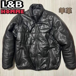 L&B HOMMEレザーダウンジャケット ラムレザー 羊革 黒 レザー ブラック ジャケット アウター 