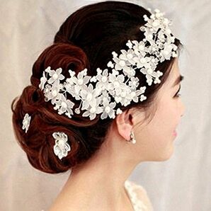 結婚式ウエディングパーティー髪飾り白小花フラワーボリュームヘッドドレス発表会舞台