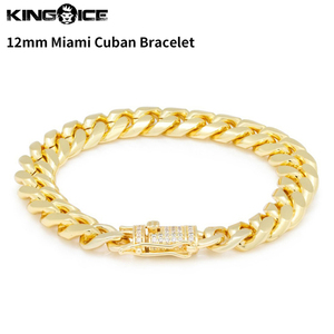 【チェーン幅 12mm、長さ 8インチ】King Ice キングアイス マイアミキューバンチェーン ブレスレット ゴールド 12mm Miami Cuban Bracelet