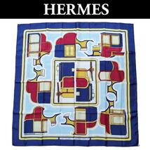 【極美品】HERMES エルメス カレ90 LES COUPES クーペ スカーフ 大判スカーフ シルク100％ レディース ブルー 水色 柄【k399】_画像1