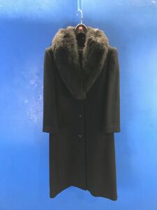 10【 LOBJIE 】ロングコート カシミア40％ 9号 ファー付き 洋服 防寒 ファッション 100