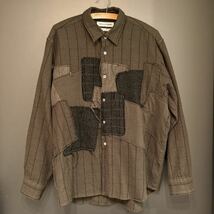 COMME des GARCONS SHIRT コムデギャルソンシャツ 90s ウールシャツ 縮絨加工 パッチワーク 製品染 カーキ オリーブ Mサイズ_画像1