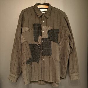 COMME des GARCONS SHIRT コムデギャルソンシャツ 90s ウールシャツ 縮絨加工 パッチワーク 製品染 カーキ オリーブ Mサイズ