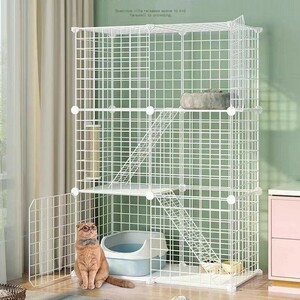 ペットケージ キャットケージ 3段 ステップ台 ジョイント式 ペット 小屋 ペットフェンス　ペットケージ ねこ 小動物 ホワイト☆1点