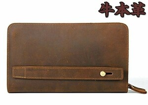 メンズ 財布 本革 二つ折り財布 長財布 ラウンドファスナー札入れ カード入 免許証ケース 本革 小銭れ 多機能 大容量ブラウン