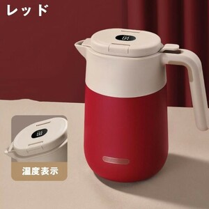 水筒 2000ml 魔法瓶 保温ポット 温度表示 湯沸かしケトル ポータブル ウォーターボトル ポット 316ステンレス鋼 真空 断熱 ☆レッド