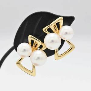  Mikimoto MIKIMOTO K14YG yellow gold pearl earrings 3336