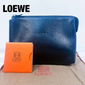 【未使用】　ロエベ　LOEWE 革 サフィアーノレザー　ブラック 黒 ポーチ コスメポーチ　ロゴ型押し　マルチケース　レディース