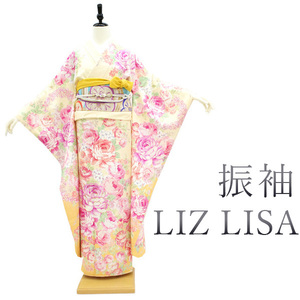 振袖 長襦袢 セット 袷 着物 LIZ LISA リズリサ クリームイエロー 薔薇 中古 仕立て上がり 身丈169.5 裄69 L～TLサイズ みやがわ sb11617