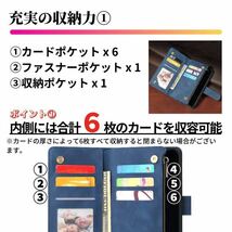 Galaxy S22 Ultra ケース 手帳型 お財布 レザー カードケース ジップファスナー収納付 スマホケース ギャラクシー サムソン ブルー_画像3