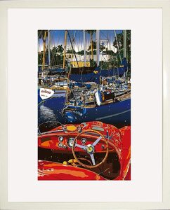 Art hand Auction New Hideto Suzuki American Car American Car Yacht Harbor Yacht Modern Art Framed Wall Hanging Framed Painting Interior Picture 53x43cm Offset, artwork, painting, others