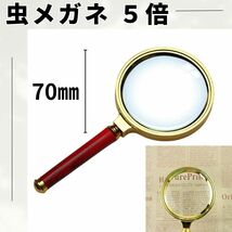 【大特価♪】虫眼鏡 70㎜　拡大鏡 ルーペ 5倍 アンティーク 木目調 虫メガネ むしめがね　拡大　老眼　虫めがね　ハンドルーペ_画像1