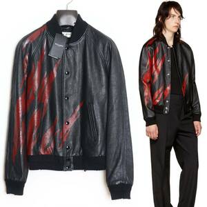 SAINT LAURENT PARIS 17AW 国内正規品 Flame Teddy Jacket 42 テディジャケット レザーブルゾン レザージャケット ラムスキン フレイム 