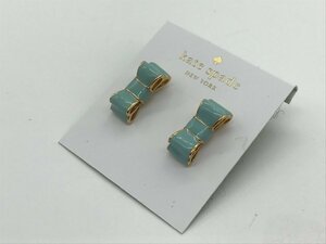 ■【YS-1】 ほぼ未使用 ■ ケイト・スペード kate spade ピアス ■ リボンモチーフ 水色系 × GP ゴールド系 トップ2cm 【同梱可能商品】K