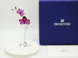 ■【YS-1】 美品 ■ スワロフスキー SWAROVSKI クリスタル ■ オーキッド 蘭 置き物 台座付き ■ 全長約12cm 【同梱可能商品】C